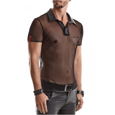 Polo en maille noire transparente - Regnes